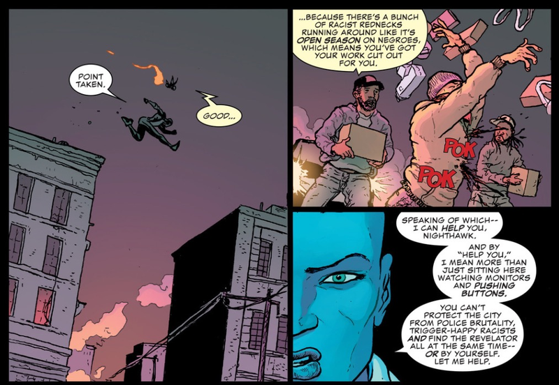 Illustration for article titled Nighthawk skillfully uses a conflicted superhero to explore racism and police brutality